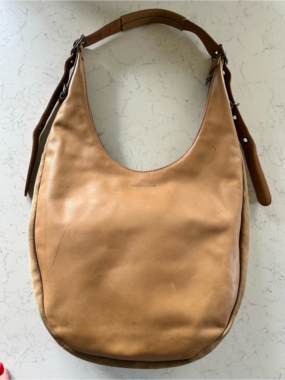 RARE Vintage Lucky Brand Patchwork Hobo Shoulder OR Crossbody Leather & Suede - Picture 10 of 16